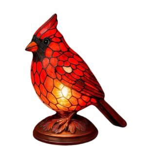 Realistic Red Cardinal Bird Table Lamp with Warm Glow - Hand-Painted-Style Resin Black & Red Cardinal on Sturdy Base, -Powered Plug-in Desk Lamp with Switch Control, No Assembly Required, Elegant for home Decor & Christmas Decoration