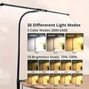 Black LED Desk Lamp - Adjustable Eye-care Office Lamp with Base And Bayonet Mount. Features 3 Colors, 10 Brightness Levels, Flexible Gooseneck Design for Versatile Positioning. Ideal for Home Office Work And Study.