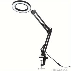 15X Magnifying LED Table Lamp with Adjustable Arm & Base - High-Power Magnifier with 15X Zoom, USB-Powered, Energy-Efficient, Easy Assembly, Adjustable Color Temperature & Dimmable Light for Reading, Manicure, Sewing, Inspections