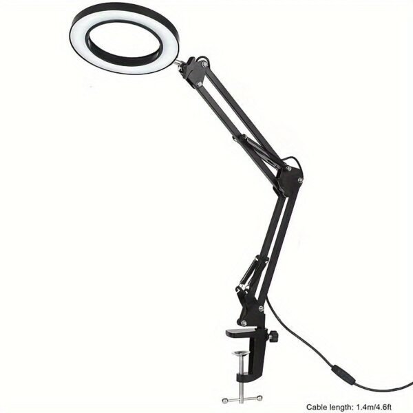 15X Magnifying LED Table Lamp with Adjustable Arm & Base - High-Power Magnifier with 15X Zoom, USB-Powered, Energy-Efficient, Easy Assembly, Adjustable Color Temperature & Dimmable Light for Reading, Manicure, Sewing, Inspections