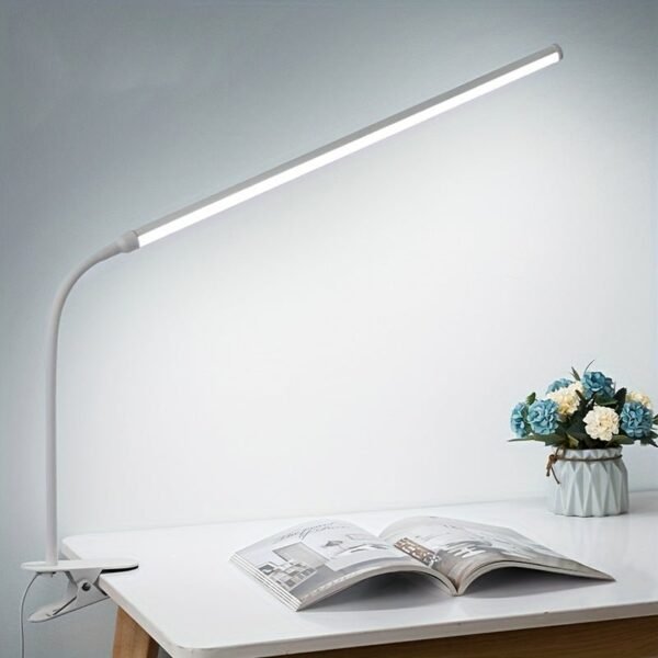 One Piece of a Stylish, Adjustable Clip-On Desk Lamp Designed to Protect Your Eyes, Featuring 10 Levels of Brightness, 3 Lighting Modes, USB Power, And a 360-Degree Flexible Neck, Available in Black Or White, Ideal for Both Home And Office Settings. - White