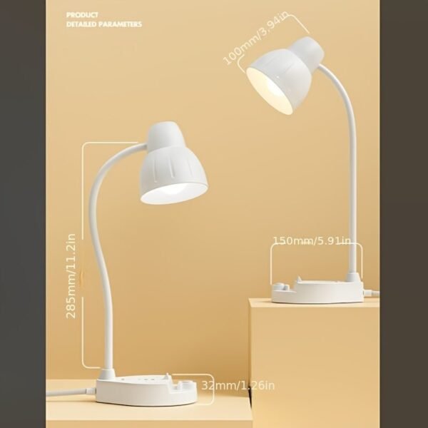 LED Desk Lamp Power Board | Independent Switch, Adjustable Rotating Night Light, Suitable for Bedrooms, Offices, Dormitories, Living Rooms - 3 Brightness Settings: White/Semi-Transparent/Yellow, Gooseneck Design, Polished End