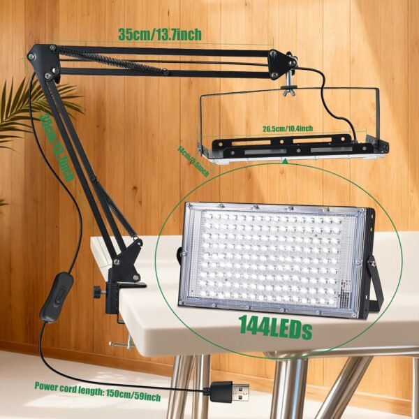 96/144 LEDs Desk Light 6000K Ultra Brighter, with Desktop Stand, Arm Length 70cm, Freely Adjustable Height And Angle Of The Lamp Body, USB Plug In Wrok Light With150cm/59inch Power Cord And On/Off Switch, for Garage Workshop Warehouse Factory