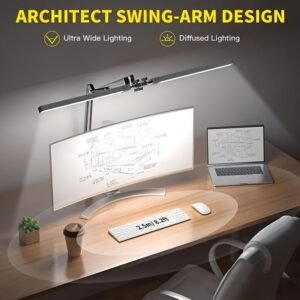 A 2-In-1 Ultra-Wide Dual-Head LED Desk Lamp, The Brightest Workbench Lamp, Featuring Clamps And a Flexible Swing Arm, with 3 Color Modes And Stepless 10-Level Dimming, Suitable for Home, Office, Workbench, Reading, And Computer Screen Lighting