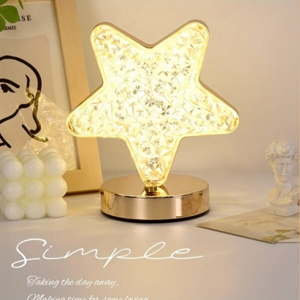 One Rechargeable Crystal Table Lamp Featuring a Moon And Star Design, This Dimmable Touch Lamp for The Bedroom Offers Three Color Options (Short Press to Switch Colors - Star