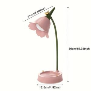 Table Lamp with a Floral Design, Featuring Three Adjustable Color Temperatures, a Rechargeable Cordless Design, Touch Sensor Controls, And a Flexible Arm, Ideal for Reading And Studying at Your Bedside