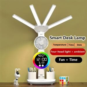Intelligent Touch LED Desk Light Featuring USB - Two Heads, Adjustable Brightness And Color Changing Reading Light, Integrated Fan And Night Light, Eye Care Design, Ideal for Home Office And Student Study - No Batteries Needed