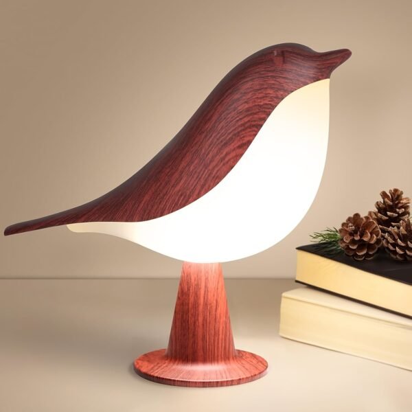 1pc Small and Cute Bird-Shaped Night Light, Touch Sensor Bird Table Lamp, Wireless Bedside Lamp, Reading Desk Lamp, Three-Level Dimming USB Stepless Dimmable Bedside Night Light with Keychain, Hangable, Suitable for Bedroom, Home, Office Decoration - Red