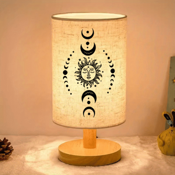 A Modern -Powered Linen Table Lamp Featuring a Sun And Design, Perfect As a Decorative Piece for Desks And Bedside Tables, Suitable for Enhancing The Ambiance in Living Rooms And Bedrooms, Making It an Ideal Gift for Family And Friends