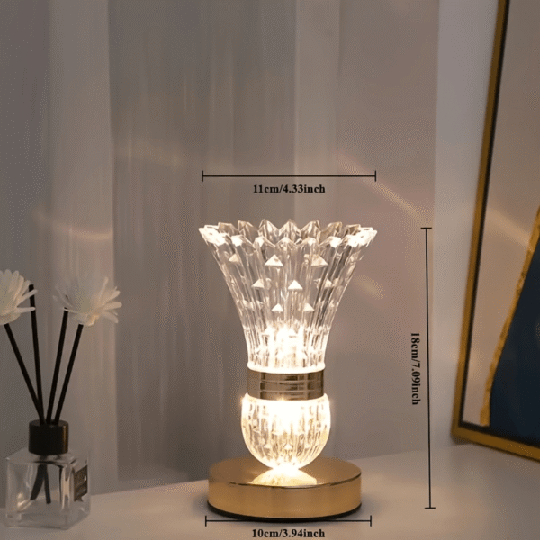 Crystal Table Lamp - Vase Table Lamp with Adjustable Brightness, USB Powered Rechargeable, Touch Control, Ultra Long Battery Life - Perfect for Bedside Table, Desk, Living Room, Bedroom, and Home Offi