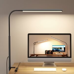 Professional LED Desk Lamp with Heavy Duty Clamp - 360° Adjustable Gooseneck, 5 Lighting Modes & 10 Brightness Levels, Eye Strain Relief for Home Office