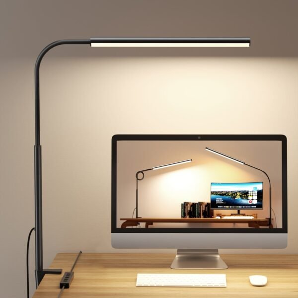 Professional LED Desk Lamp with Heavy Duty Clamp - 360° Adjustable Gooseneck, 5 Lighting Modes & 10 Brightness Levels, Eye Strain Relief for Home Office