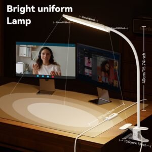 KEXIN LED Table Lamp with Eye Care LED Light And Metal Clip, 11 Level Brightness, 3 Color Modes, USB Port Powered 5W Flexible Gooseneck Reading Light for Home And Office (5W, Black, White) - LAM10B-White-US