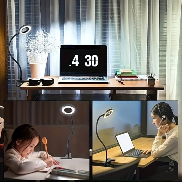 Modern USB- 360° Gooseneck Desk Lamp with Dimmable Light, / - Clip- Lighting Suitable for Reading, Plant Growth Lighting, Space-Saving Table Lamp for Office, Bedside, Portable Light - Black