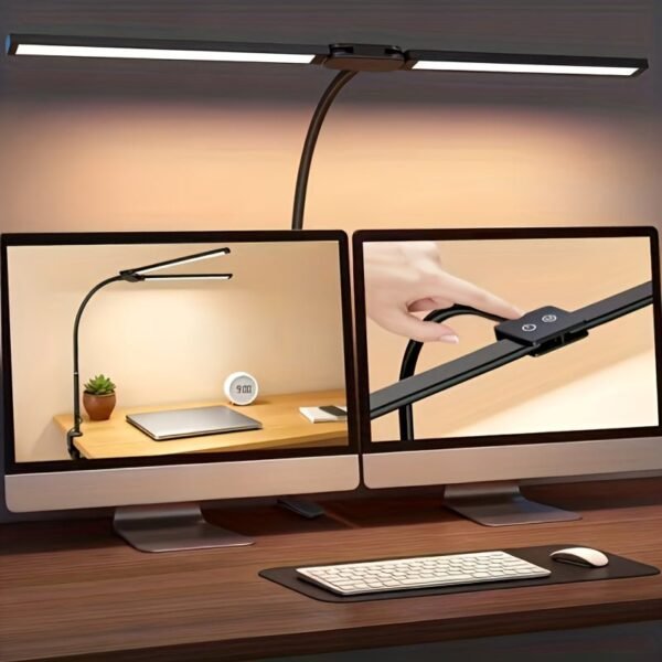 Desk Lamp with Black LED (Office Lighting): Features Adjustable Eye Protection And Settings. Offers Three Color Options And Ten Brightness Levels, with a Flexible Gooseneck That Can Also Be Adjusted, Making It Ideal for Home Offices, Work, And Study