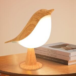1pc Small and Cute Bird-Shaped Night Light, Touch Sensor Bird Table Lamp, Wireless Bedside Lamp, Reading Desk Lamp, Three-Level Dimming USB Stepless Dimmable Bedside Night Light with Keychain, Hangable, Suitable for Bedroom, Home, Office Decoration - Maple